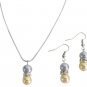 Bridal Drop Down Pearl Pendant Earrings Set Yellow Gray Pearl Jewelry Set