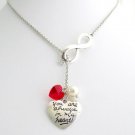 You are always In My Heart Infinity Pendant Lariat Red Crystal Heart Necklace