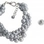 Wedding Set Bridesmaid Jewelry 3 Strand Gray Pearl Bracelet Stud Earrings