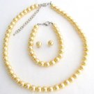 Stunning Yellow Pearl Bridesmaid Jewelry Set Necklace Earrings And Bracelet Set