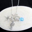 Ocean Life Charms Necklace,Under Sea Animal Charms,Sea Horse,Turtle,Star Fish