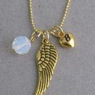 Pearsonalized Gold Angel Wing Necklace with a Birthstone 3D Puffy Heart Initial