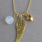 Pearsonalized Gold Angel Wing Necklace with a Birthstone 3D Puffy Heart Initial