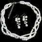 Fuchsia Magenta Hot Pink Twisted Statement Three Strand Necklace Earring Set