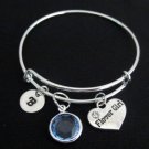 Personalized Flower Girl Expandable Bangle Bracelet with Initial and Birthstone