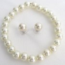 Classic Pearl Stretchable Bracelet With Elegant Stud Earrings Ivory Color