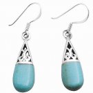 Silver 92.5 Sterling Inlay Turquoise Earrings Beautiful Green Teardrop Earrings