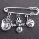 I Love BaseBall Kilt Pin,BaseBall Lovers Brooch,BaseBall Team Jewlery Safety Pin