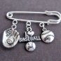 I Love BaseBall Kilt Pin,BaseBall Lovers Brooch,BaseBall Team Jewlery Safety Pin