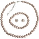 Bridesmaid Necklace Earrings Bracelet Set In Champagne Pearl Wedding Jewelry set