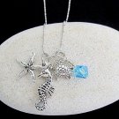 Ocean Life Charms Necklace,Under Sea Animal Charms,Star Fish, Sea Horse,Turtle