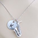 Saxaphone Necklace Music jewelry,music gift,Music teacher,initial hand stamped