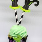 Halloween Witch Straw Legs Cupcake Topper and Wrapper Black Stripe