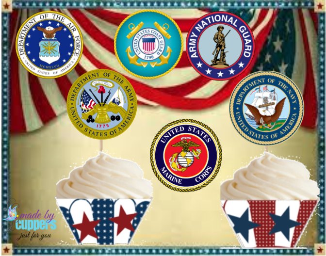 Memorial Day Cupcake Topper and Wrapper Set of 12 0126
