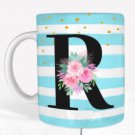 R Monogram Blue Stripe Floral 11oz. Coffee Mug 1760