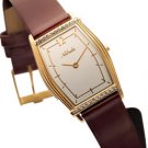 Titan 18k gold with leather straps embedded with 'Tanishq Certified Brilliant Cut Diamonds'.