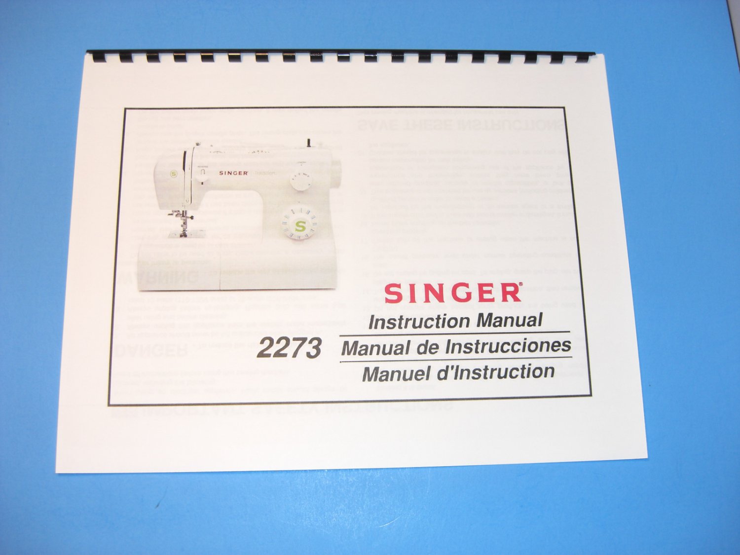 Singer 2273 Sewing Machine Instruction Manual Printed