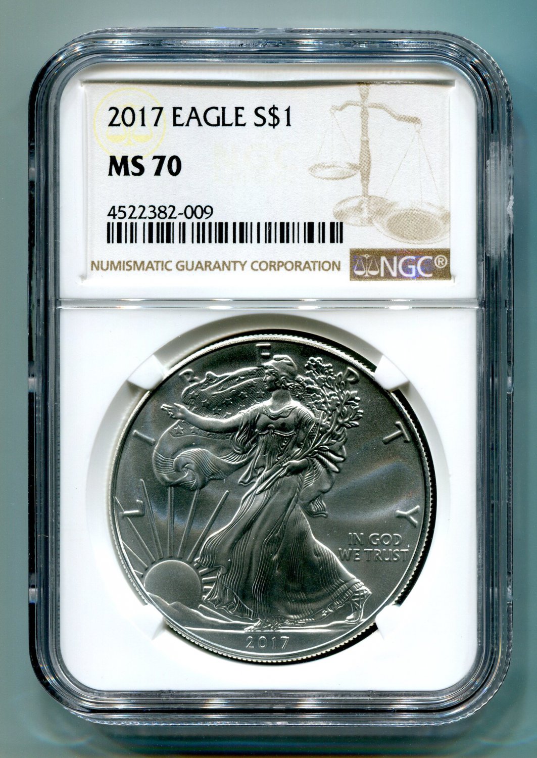 2017 AMERICAN SILVER EAGLE NGC MS 70 NEW BROWN LABEL