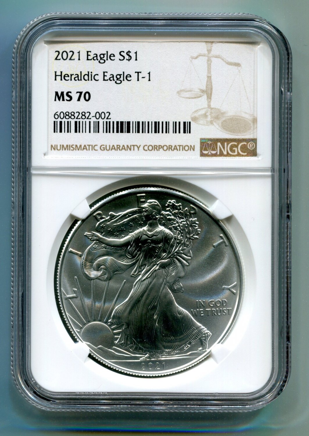 2021 TYPE 1 AMERICAN SILVER EAGLE NGC MS 70 NEW BROWN LABEL