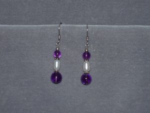 Amethyst, pearl and silver earrings