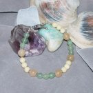 Peach and green aventurine and aragonite with silver bracelet