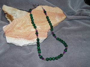 Malachite, amethyst and silver necklace