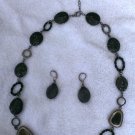 Antique Silver Black Stone Necklace and Earrings Set
