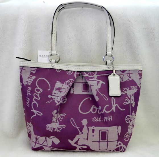 Coach Horse and Carriage Tote, Amethyst and Ivory