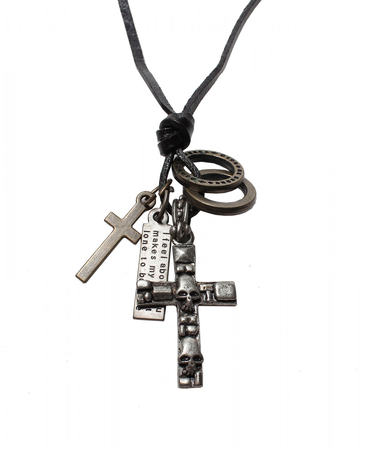 Skull Cross Pendant with Cross and Circle Rings Necklace (N636S)