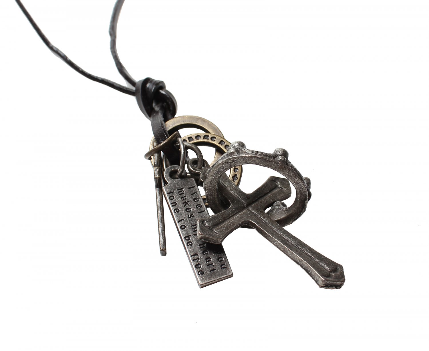 Cross and Ring Pendant with Cross and Circle Rings Necklace (N643S)