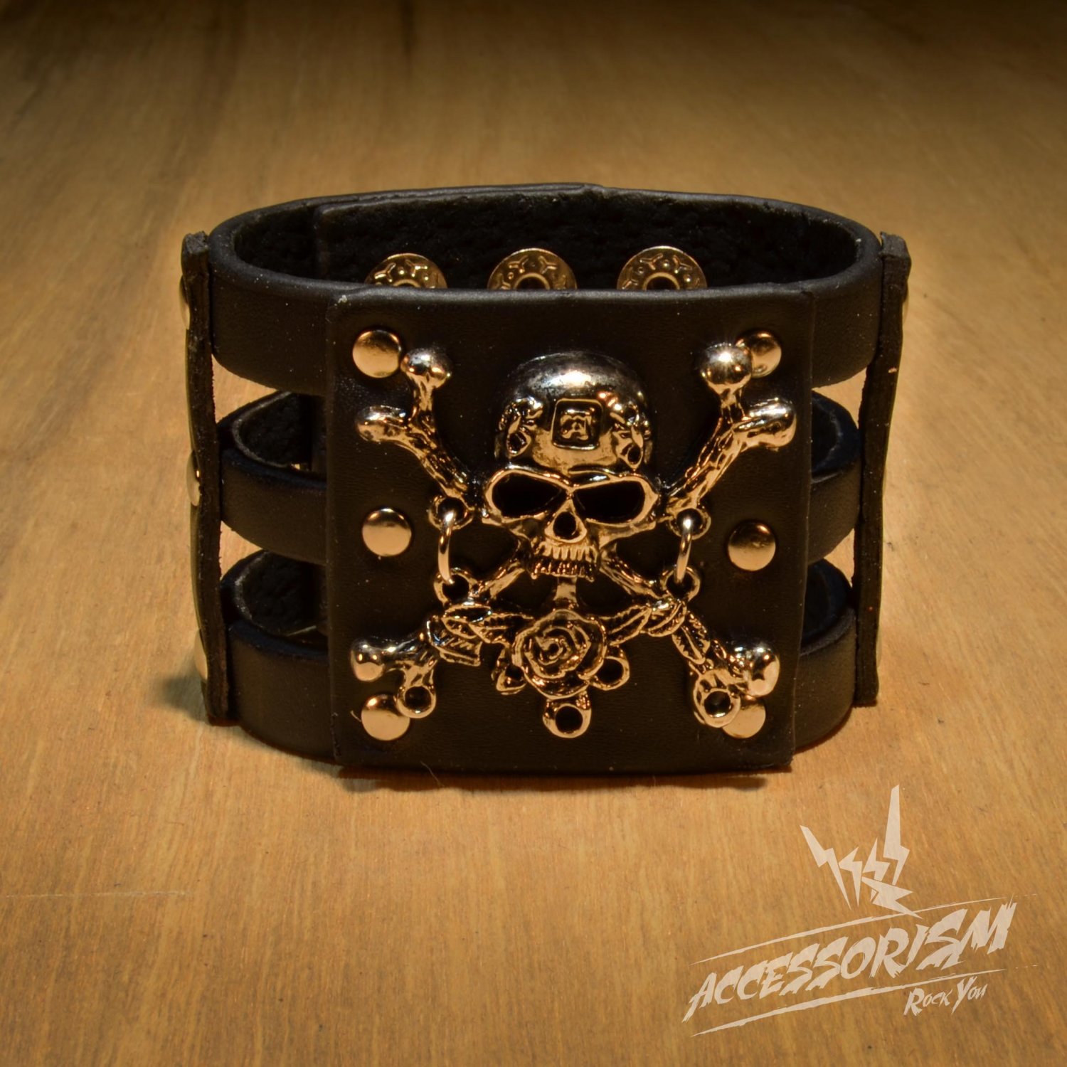 Free Shipping Gothic Skull Crossbones Black Leather Pirate Bracelet (B615RB)