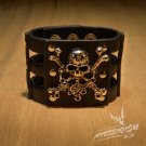 Free Shipping Gothic Skull Crossbones Black Leather Pirate Bracelet (B615RB)