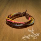 Free Shipping Brown Leather with Light Pink, Blue, Yellow Strings Bracelet (B621S)