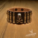 Free Shipping Skull & Bullet Rock Black Leather Wristband Bracelet (B645R)