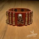 Free Shipping Skull & Bullet Rock Red Leather Wristband Bracelet (B645RR)