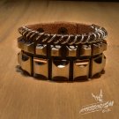 Free Shipping Multi Metal Square & Rings Brown Leather Cuff Wristband Bracelet Rock Punk (B651RN)