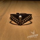 Free Shipping Skull with Multi Circle Black Leather Bracelet (B661R)