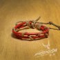 Free Shipping Red Leather with Light Brown String Bracelet (B659S)