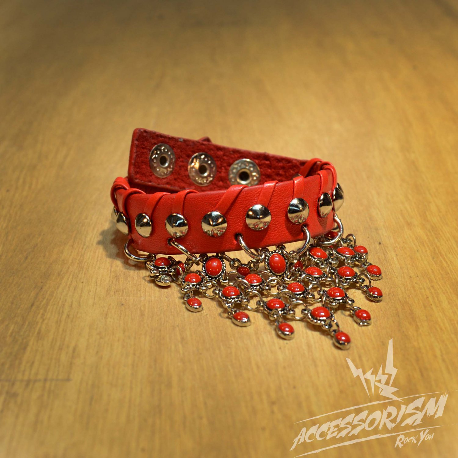 Free Shipping Red Gothic Spike Stud Leather Wristband Bracelet Punk (B629R)