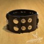 Free Shipping White & Black Square Black Leather Punk Bracelet Wristband (B652RW)