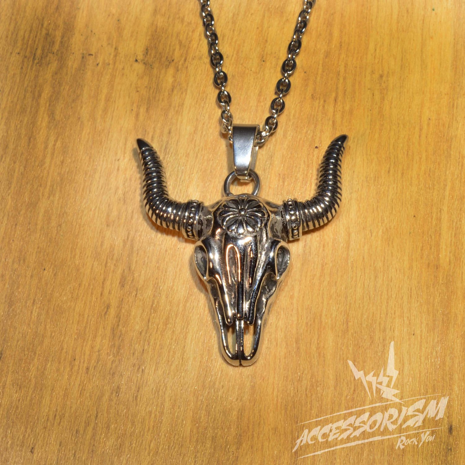 Free Shipping Steel Goat Head Skeleton Pendant Necklace (N692S)