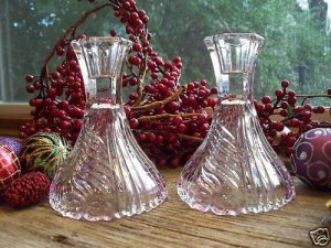 2 Mikasa Crystal & Blush Taper Candlestick Holders