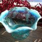 Jefferson Glass Blue Opalescent Ruffled Low Compote #245 Vintage Pre-1907 EAPG