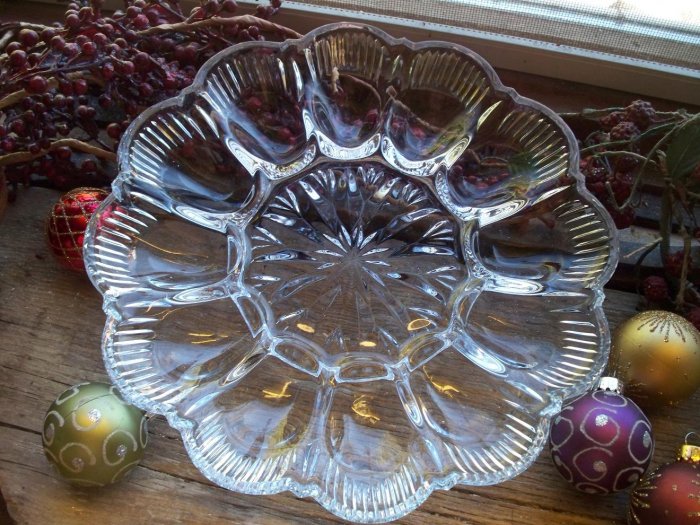 Lead Crystal Deviled Egg Plate~Platter~Tray~Server