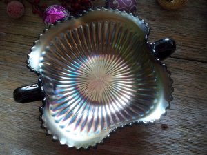 Northwood Amethyst Carnival Glass RAYS 2 Handle Footed Bon Bon