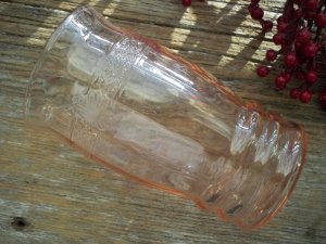 MacBeth Evans Pink Dogwood Molded Band 8 oz Depression Glass Tumbler