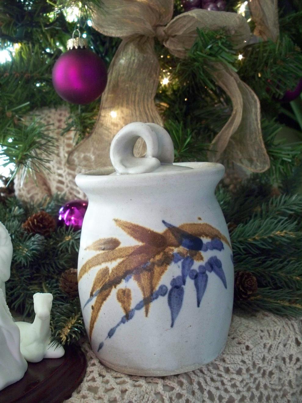 Signed Art Pottery Honey Pot with Lid