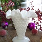 Fenton Hobnail Milk Glass 4" Double Crimped Footed Vase