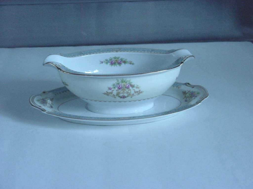 Rose China Gravy Boat attached plate Occupied Japan No. 123