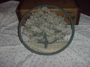 Weaving wall hanging tree design circular off loom weaving 1970s   No. 146